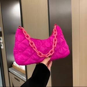 Pink quilted chain shoulder bag